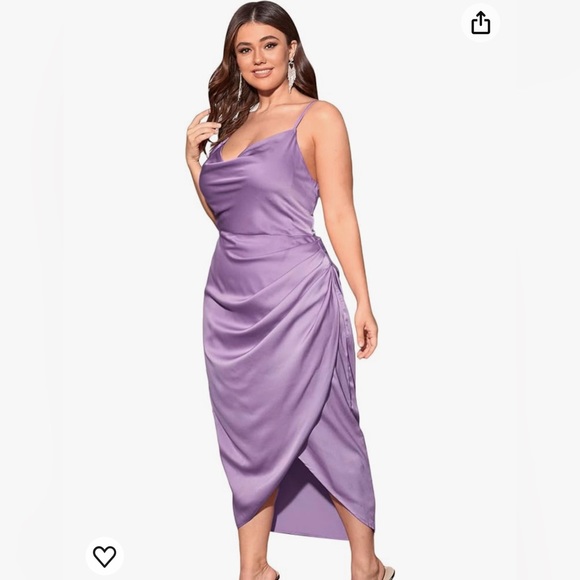 Dresses & Skirts - Women's Plus Size Satin Spaghetti Strap Cowl Neck Wrap Party Cami Dress